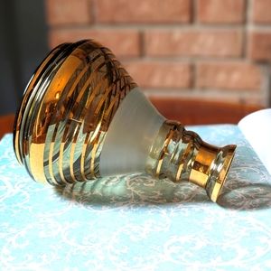 Elegant Vintage Amber Glass Decanter with Gold Accents - No Stopper